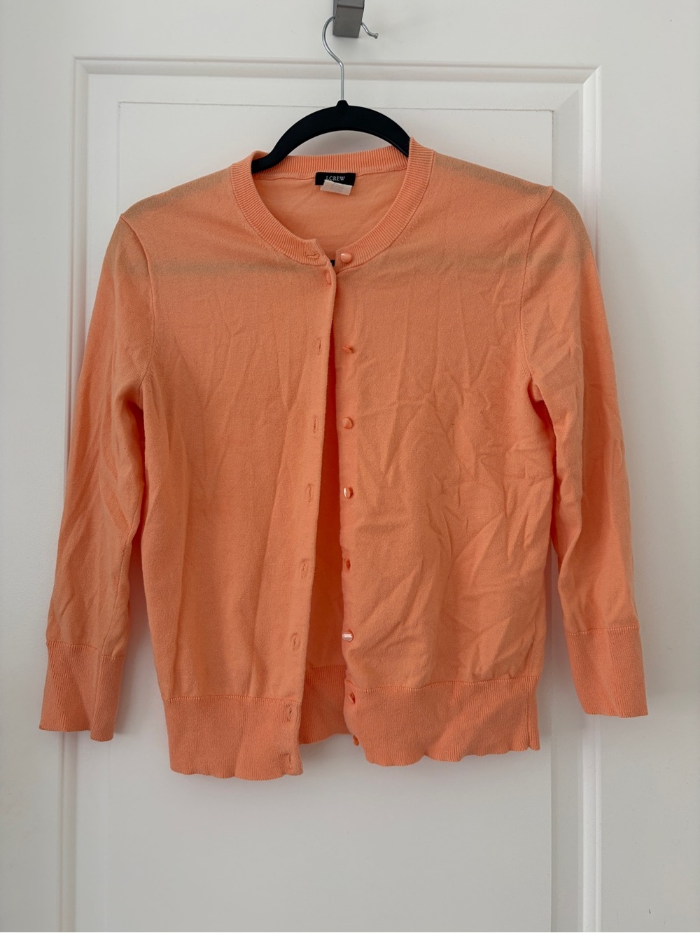 J. Crew Coral Peach Button-Front Crewneck Cardigan